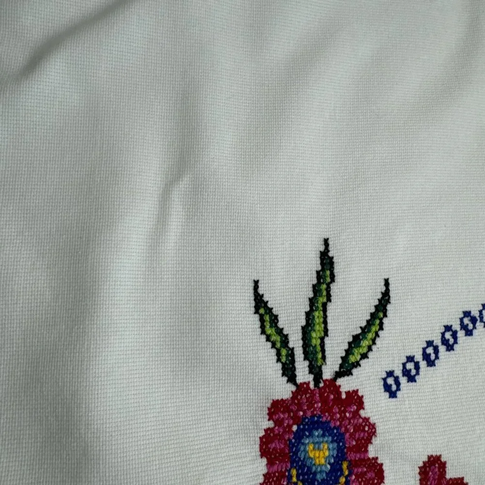 Vintage Pillowcase Hand Embroidered Flowers Cottage Farmhouse Standard Handmade